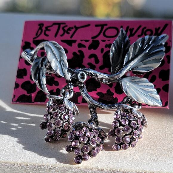 Purple Grape Cluster Brooch with Rhinestone Accents - Picture 8 of 15